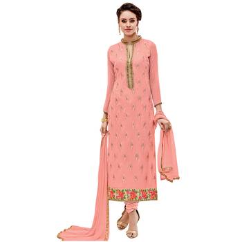 Peach embroidered georgette salwar with dupatta 1
