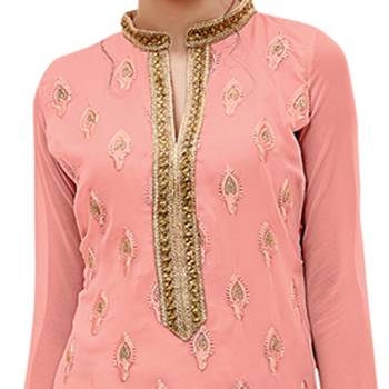 Peach embroidered georgette salwar with dupatta 2