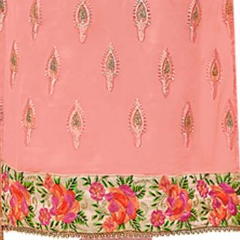 Peach embroidered georgette salwar with dupatta 3