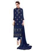 Blue embroidered georgette salwar with dupatta