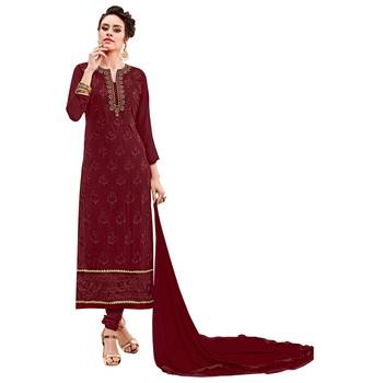Maroon embroidered georgette salwar with dupatta 1