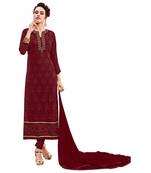 Maroon embroidered georgette salwar with dupatta