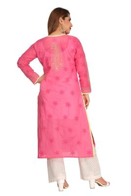 Magenta Embroidered Cotton Chikankari Kurti 2