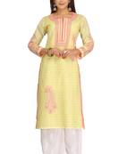 Lemon Embroidered Cotton Chikankari Kurti 