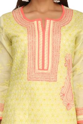 Lemon Embroidered Cotton Chikankari Kurti  4