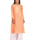 Peach Embroidered Cotton Chikankari Kurti 