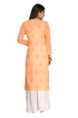 Peach Embroidered Cotton Chikankari Kurti  2