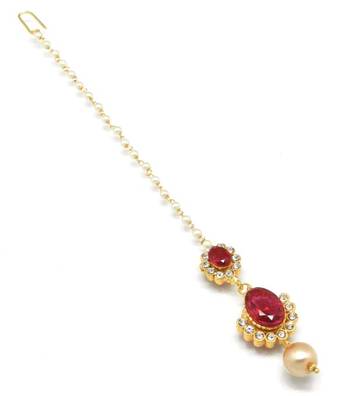 Small Size Maang Tikka With Crystal & Pearl 2