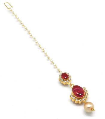 Small Size Maang Tikka With Crystal & Pearl 3