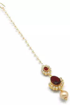 Small Size Maang Tikka With Crystal & Pearl