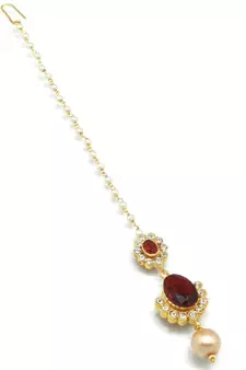 Small Size Maang Tikka With Crystal & Pearl