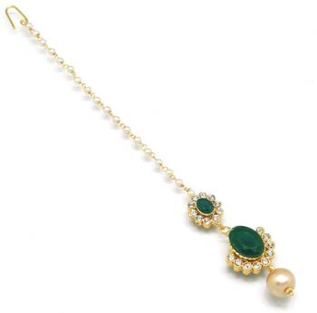 Small Size Maang Tikka With Crystal & Pearl 2