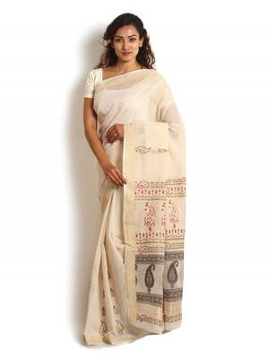 White embroidered cotton saree with blouse 1