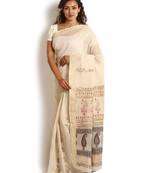 White embroidered cotton saree with blouse