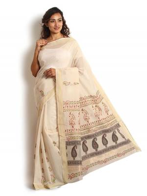 White embroidered cotton saree with blouse 2