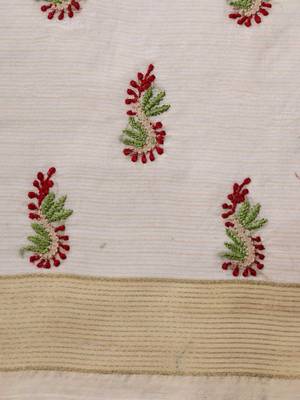 White embroidered cotton saree with blouse 3