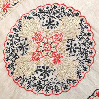 Beige embroidered cotton saree with blouse 4