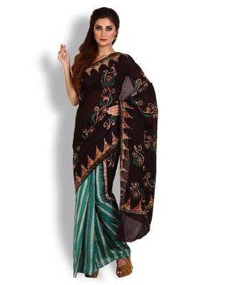 Brown printed cotton saree  1
