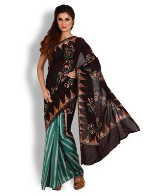 Brown printed cotton saree  2