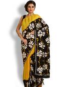 Yellow printed silk saree with blouse