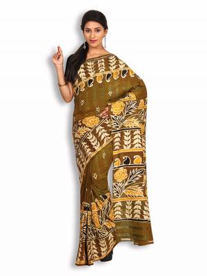 Mehendi printed silk saree with blouse 1