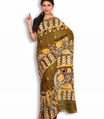 Mehendi printed silk saree with blouse