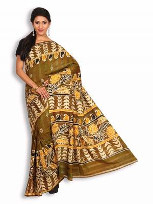 Mehendi printed silk saree with blouse 2