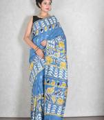 Blue printed silk saree with blouse