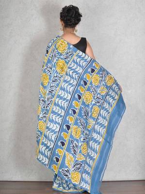 Blue printed silk saree with blouse 3