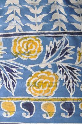 Blue printed silk saree with blouse 4