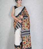 White printed silk saree with blouse