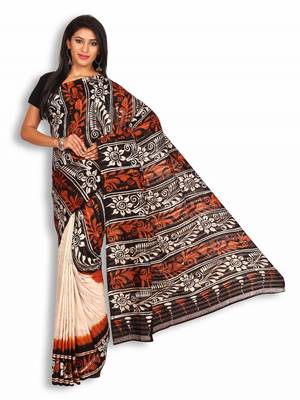 Black printed silk saree with blouse 2