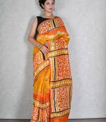 Yellow printed silk saree with blouse