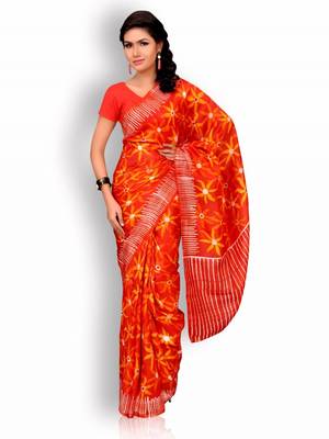 Red printed silk saree with blouse 1
