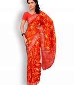 Red printed silk saree with blouse