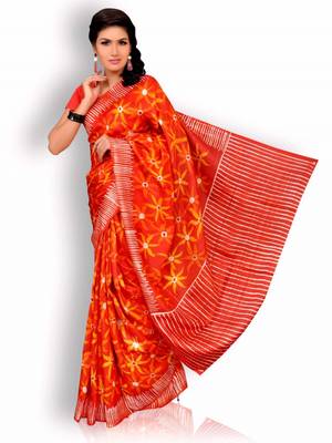 Red printed silk saree with blouse 2