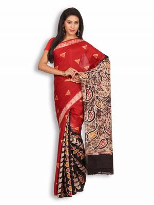 Red printed silk saree with blouse 1