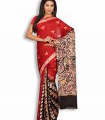 Red printed silk saree with blouse