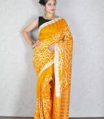 Yellow printed silk saree with blouse