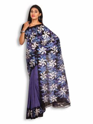 Blue printed silk saree with blouse 1