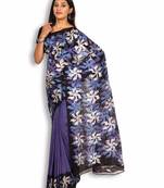 Blue printed silk saree with blouse