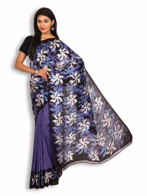 Blue printed silk saree with blouse 2