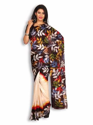 Multicolor printed silk saree with blouse 1