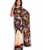 Multicolor printed silk saree with blouse