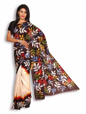 Multicolor printed silk saree with blouse 2