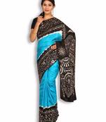 Blue printed silk saree with blouse