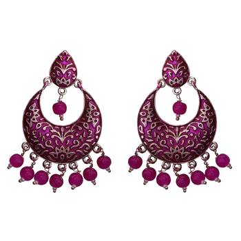 Meenakari Pink Kundan Single Color Silver Plated Brass Dangler Set 1