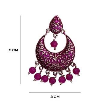 Meenakari Pink Kundan Single Color Silver Plated Brass Dangler Set 2