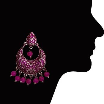 Meenakari Pink Kundan Single Color Silver Plated Brass Dangler Set 3