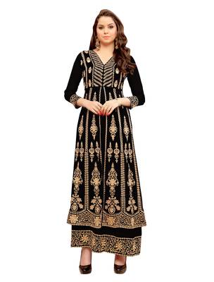Black Embroidered Georgette Semi Stitched Salwar With Dupatta 1